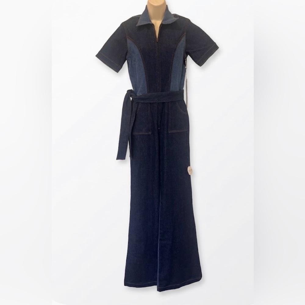 NEW Rare Stoned Immaculate Blue Jean Baby Denim Jumpsuit 70s Flared-Small/4-NWT - Picture 4 of 16